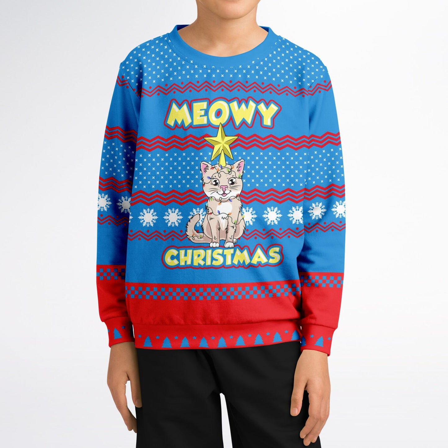 Youth Size Meowy Christmas Ugly Christmas Sweater