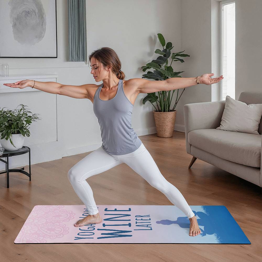 Yoga Now Wine Later Yoga Mat – Funny Yoga Mat for Wine Lovers | Gift for Yoga Enthusiast | Wine and Yoga Fitness Mat | Mindful Exercise Mat