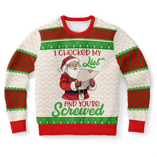 "Santa’s List Says You’re Screwed" Ugly Christmas Sweater