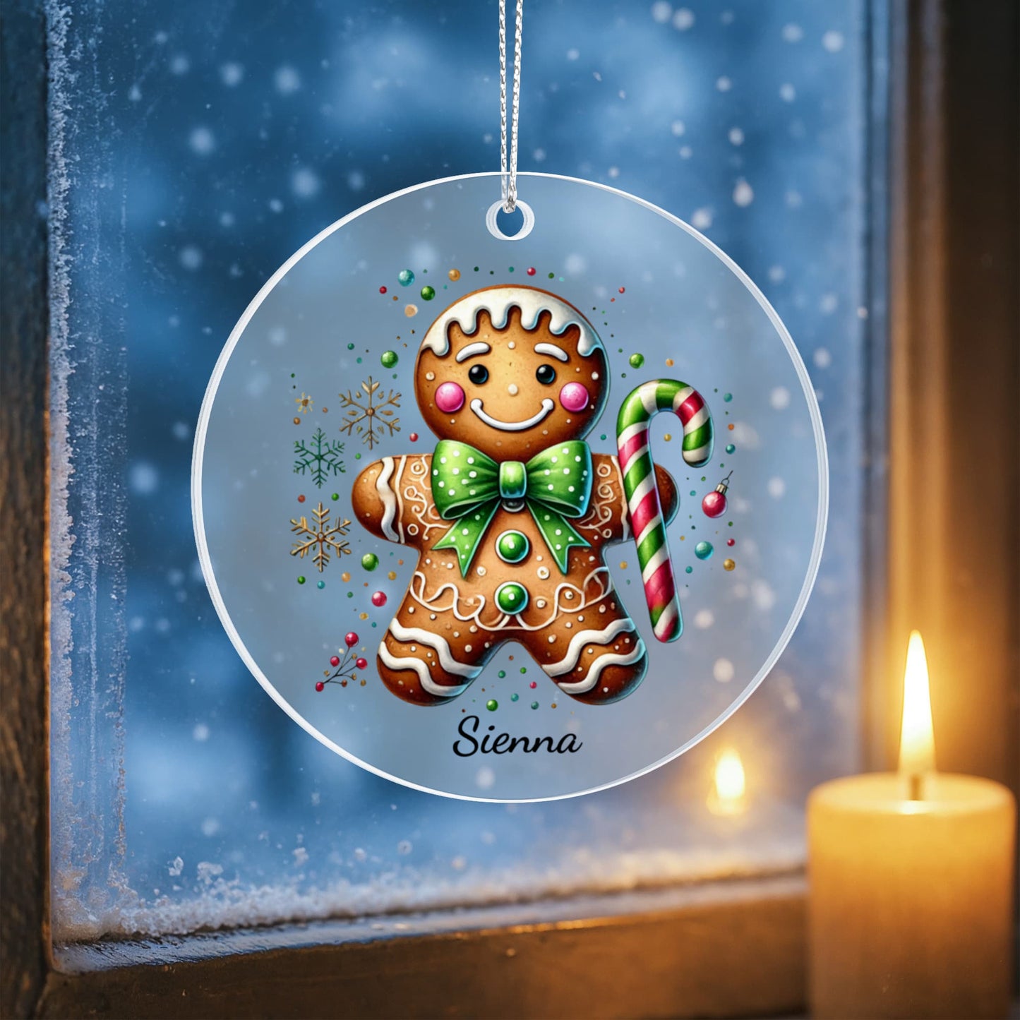 Personalized Gingerbread Ornament with Candy Cane