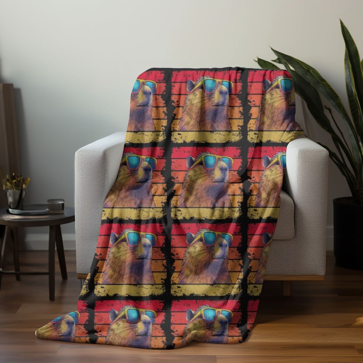 Retro Capybara Plush Coral Fleece Blanket