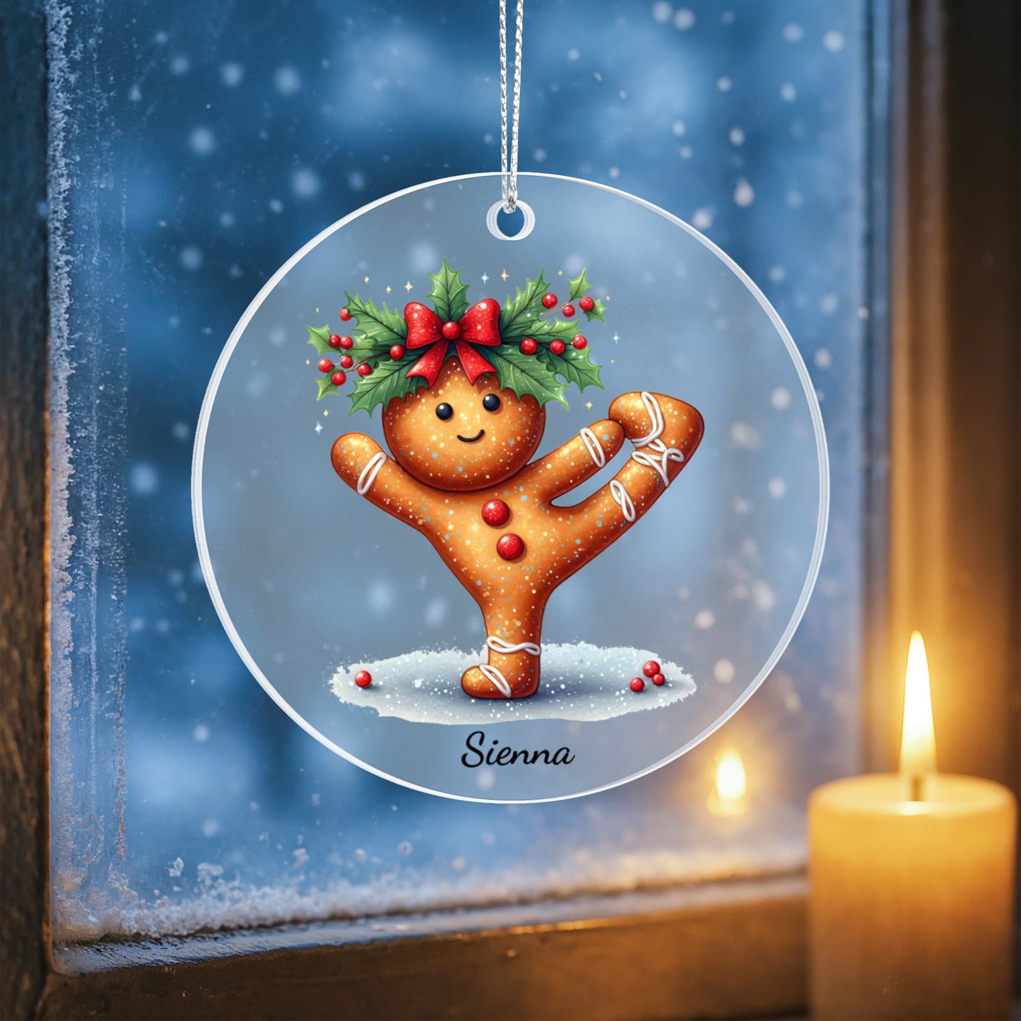 Custom Name Ornament  Gingerbread Yoga Pilates  – Christmas Tree Decoration