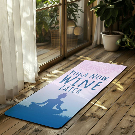 Yoga Now Wine Later Yoga Mat – Funny Yoga Mat for Wine Lovers | Gift for Yoga Enthusiast | Wine and Yoga Fitness Mat | Mindful Exercise Mat