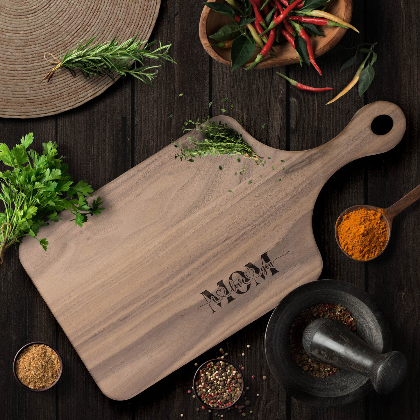 'Mom I Love You' Wooden Cutting Board